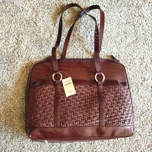 Coldwater Creek Brown Faux Leather Computer Laptop Briefcase Bag NWT!
